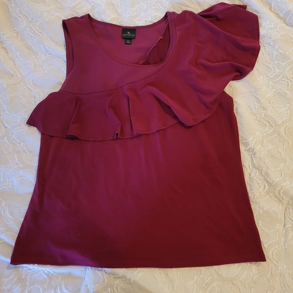 Worthington Tops - Womens Worthington One Sleeve Top Blouse Red Cherry Wine Size large